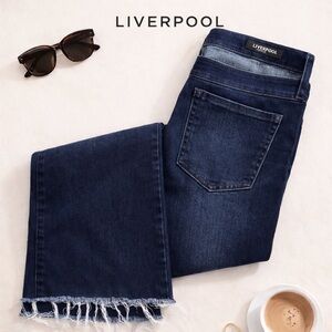Liverpool Los Angeles Dark Wash Frayed Hem Straight Jeans W28
